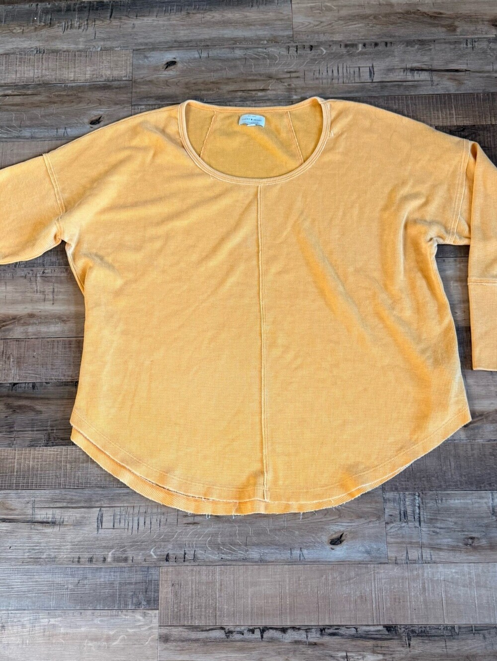 Lucky Brand Yellow Cotton Knit Raglan Long Sleeve Relaxed Plus 2X Top Trendy